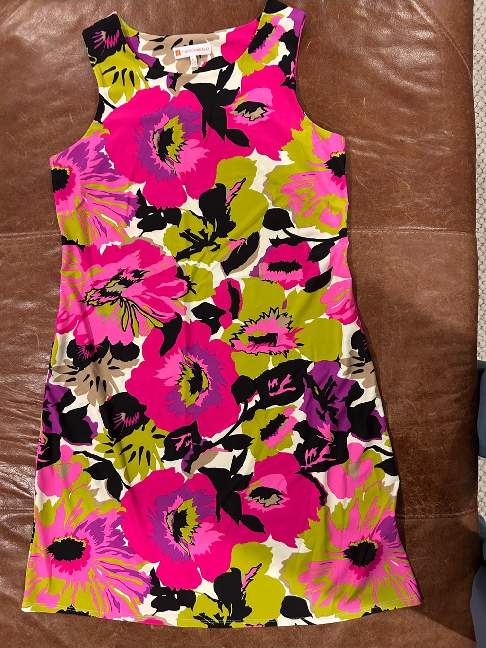 Jude Connally Bright Floral Sleeveless Shift Dress - Pink, Lime, Black